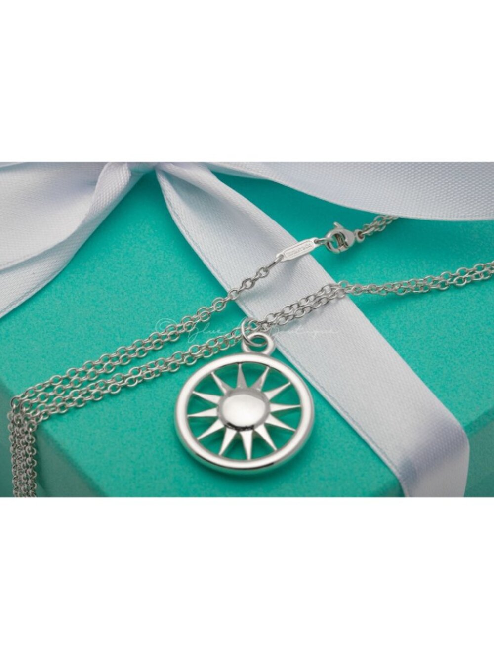 Tiffany & Co. *RARE* Sun Circle Necklace Double Chain Pendant Silver 16" Chain - Picture 5 of 7